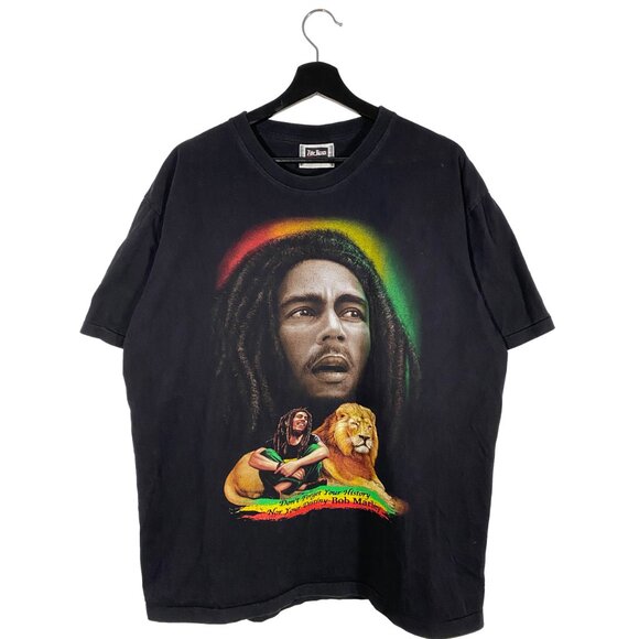 Vintage Y2K Bob Marley Double sided graphic tee black mens size XL - Picture 1 of 5